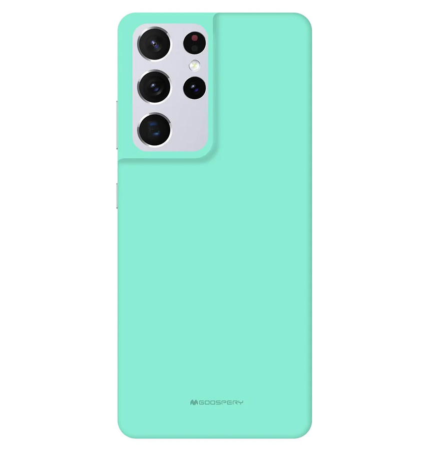 Mint Mercury soft-feel silicone case for Samsung Galaxy S21 Ultra.