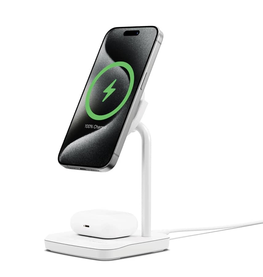 Cygnett ChargeBase Qi2 2-in-1 Magnetic 15W Wireless Charger - White