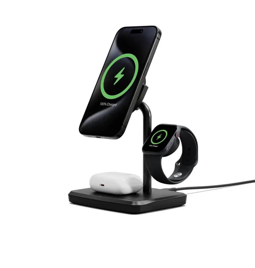 Cygnett ChargeBase Qi2 3-in-1 Magnetic 15W Wireless Charger-Black