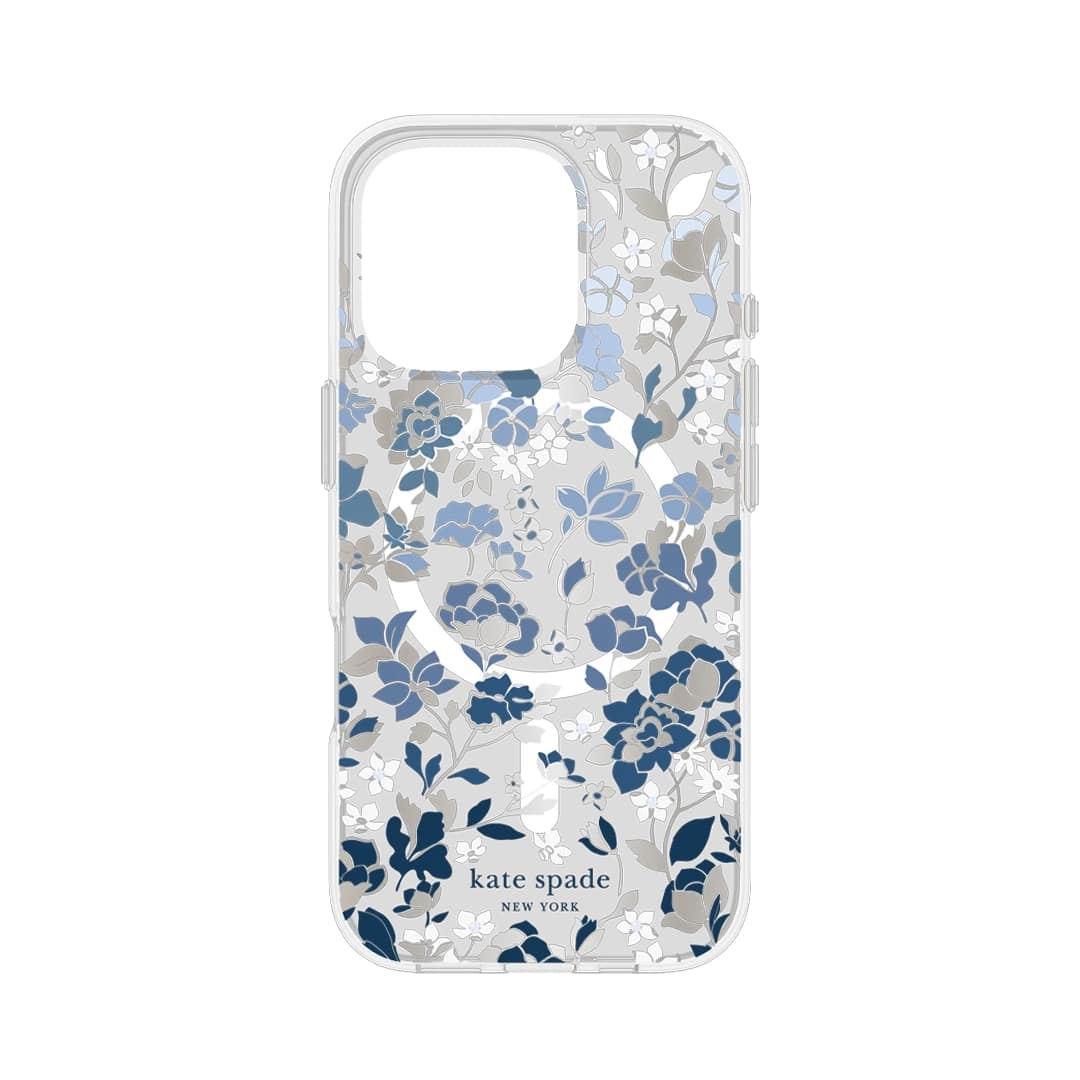 iPhone 16 Pro Flowerbed Blue MagSafe Case – Clear/Blue | Kate Spade Series Stylish, Durable, Slim-Fit Protection