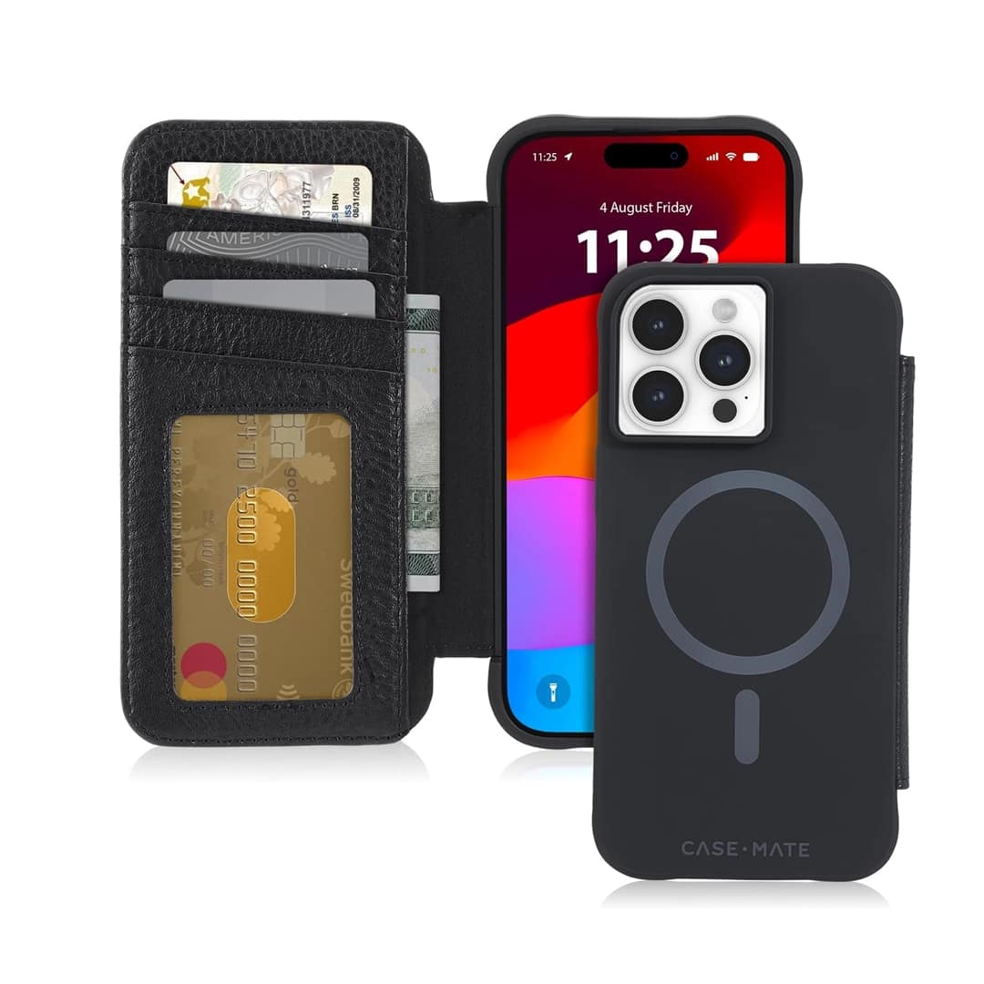 iPhone 15 Pro Max Wallet Folio Magsafe Case - Black | Case-Mate Protective Cover with Card Holder & Drop Protection