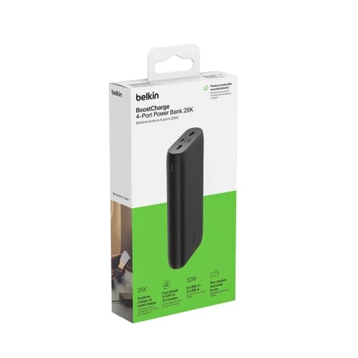 Belkin BoostCharge Power Bank 26K 32W – Black | 4-Port High-Capacity Charger with Multi-Device Fast Charging - Image 7