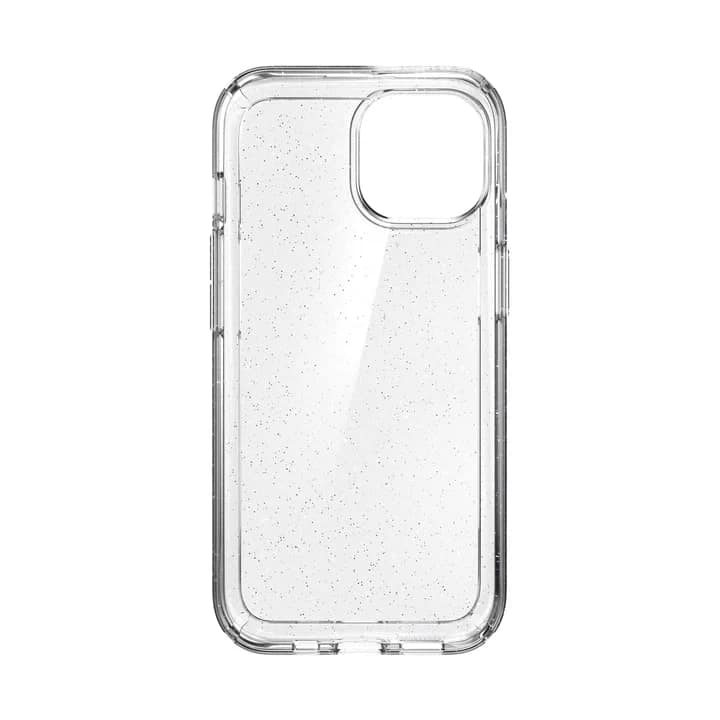 Clear Diamond Speckle Back Cover for iPhone 15 Plus, slim and shockproof design.