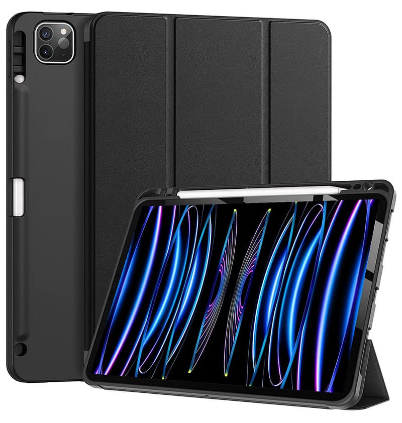 Black Canvas Smart Case with pen slot for iPad Pro 11, durable and practical