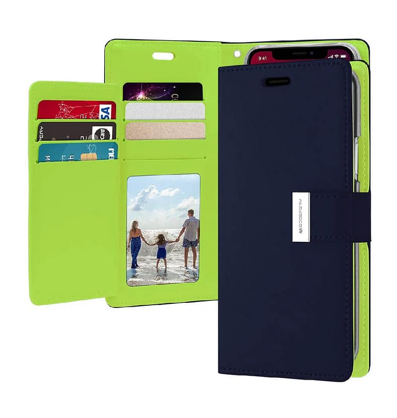 Mint/Navy Mercury Rich Diary flip wallet case for iPhone 11, functional and sleek design