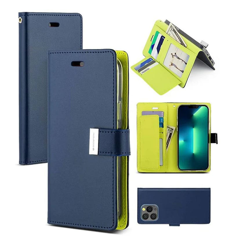 Mint/Navy Mercury Rich Diary Flip Wallet Case for iPhone 15 Pro Max, sleek and protective
