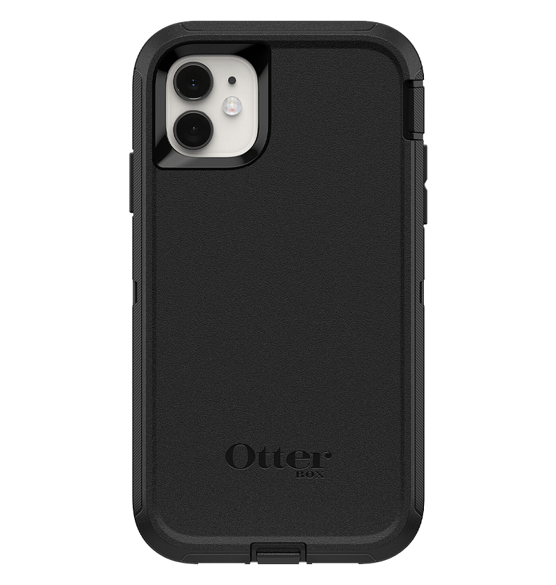 Black Otterbox Defender back cover for iPhone 11, tough and rugged design