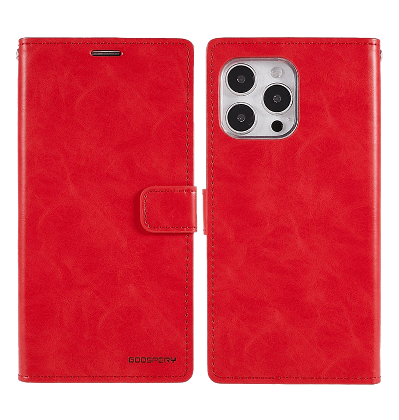 Red Bluemoon flip wallet case for iPhone 14 Pro Max, vibrant and sturdy