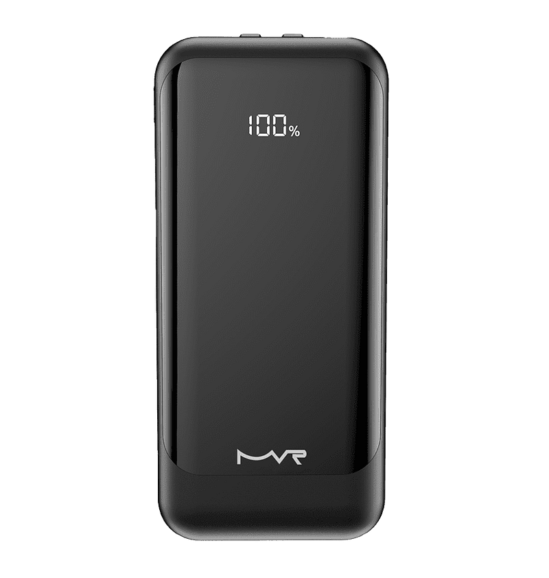 Black 10000mAh power bank for ultrafast charging, ideal for on-the-go use