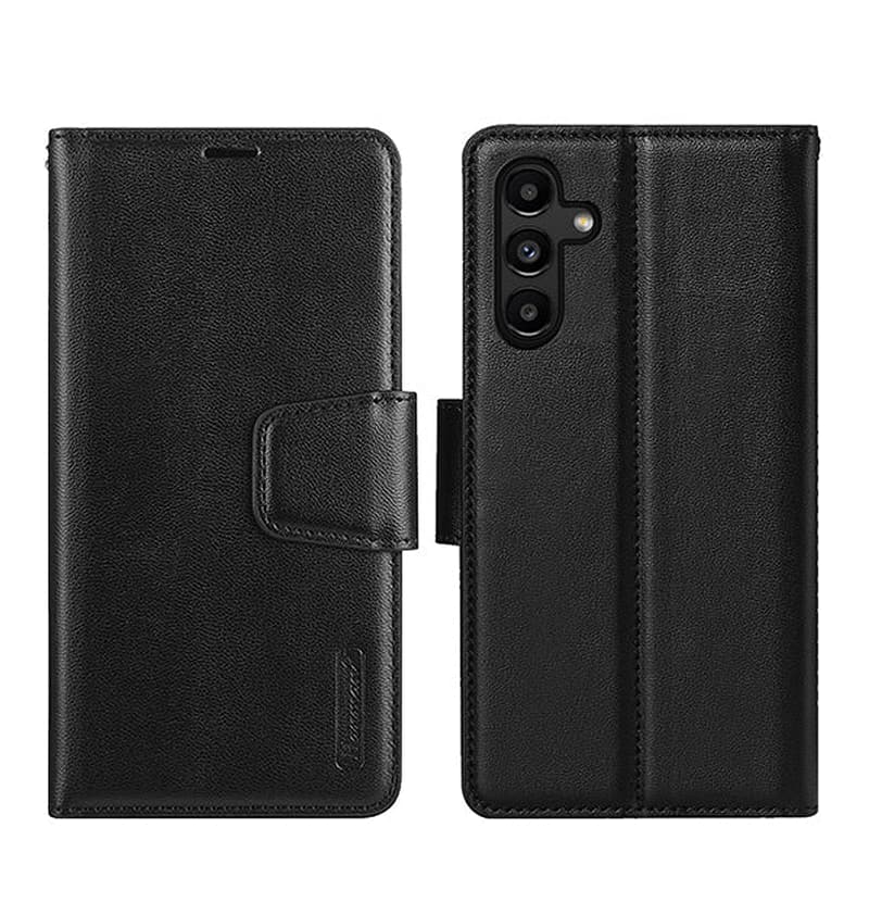 Black Black Hanman flip diary wallet cover with clasp for Galaxy A35wallet flip case with clasp for Samsung Galaxy A55