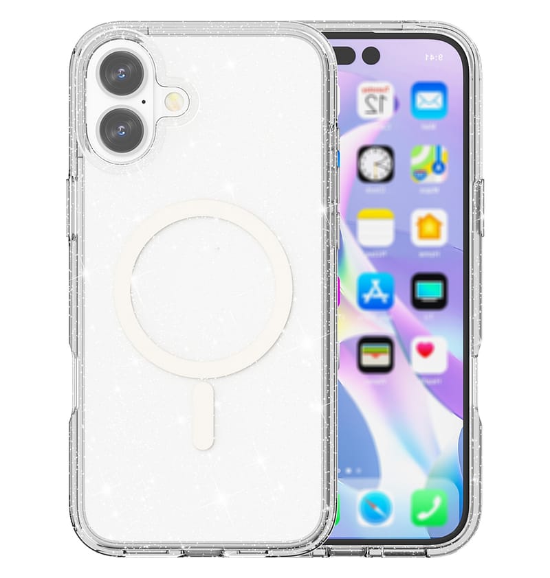 Clear Diamond Speckle MagSafe Cover for iPhone 16, stylish and protective design