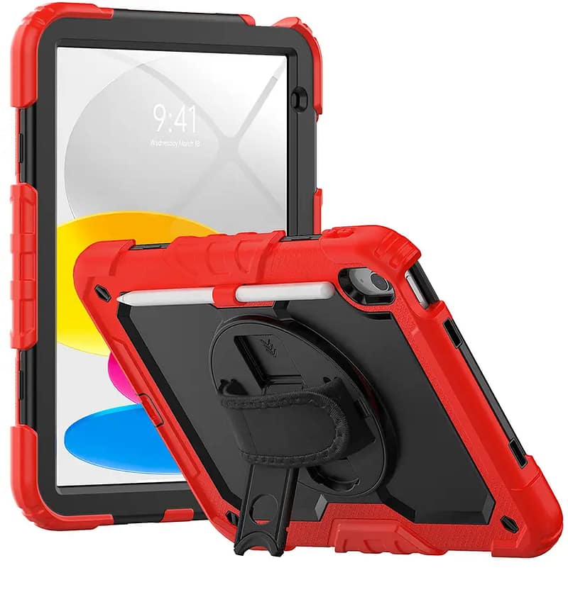 iPad Mini 4 5 Survivor Rugged Case with Hand Strap – Red Secure Grip Design + Military – Grade Drop Protection