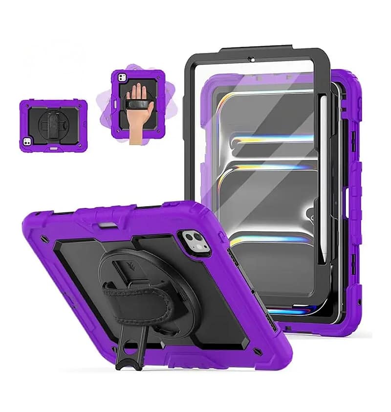 iPad Pro 11 2024 Survivor Rugged Case with Hand Strap Purple Military Grade Drop Protection
