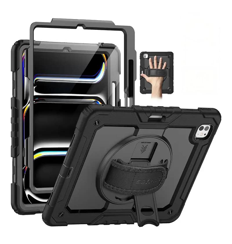 iPad Pro 13″ 2024 Survivor Heavy Duty Case with Hand Strap – Black Military – Grade Drop Prote