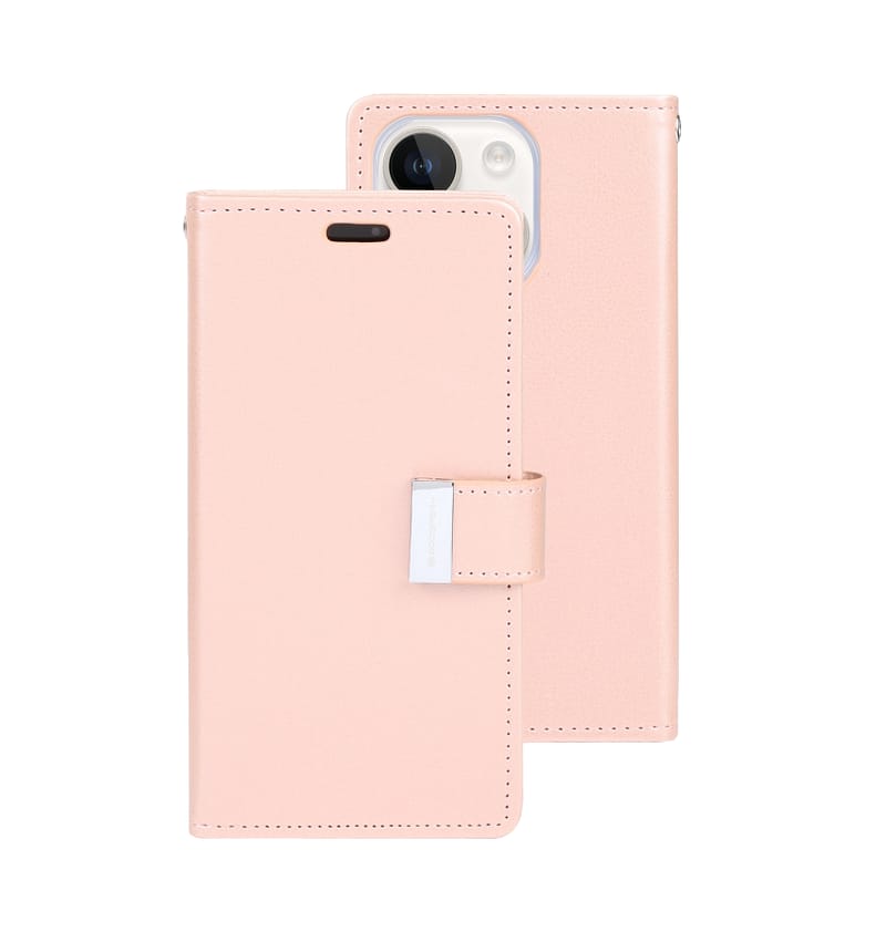 Rose Gold Mercury Rich Diary Flip Wallet Case for iPhone 15 Pro Max, elegant and protective