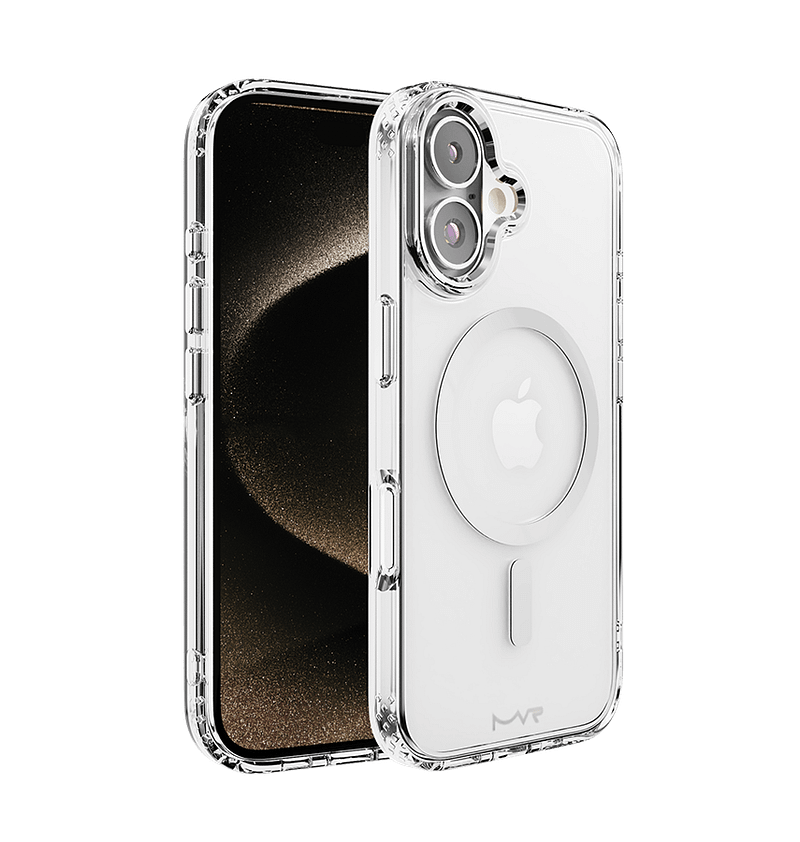 Silver MVR Impact IMD Back Cover for iPhone 16, impact-resistant and stylish