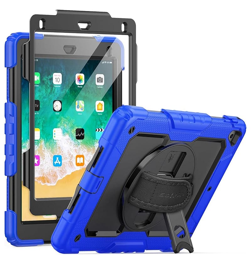 Dark Blue Survivor case with hand strap for iPad Air/Air 2/9.7, reliable and rugged