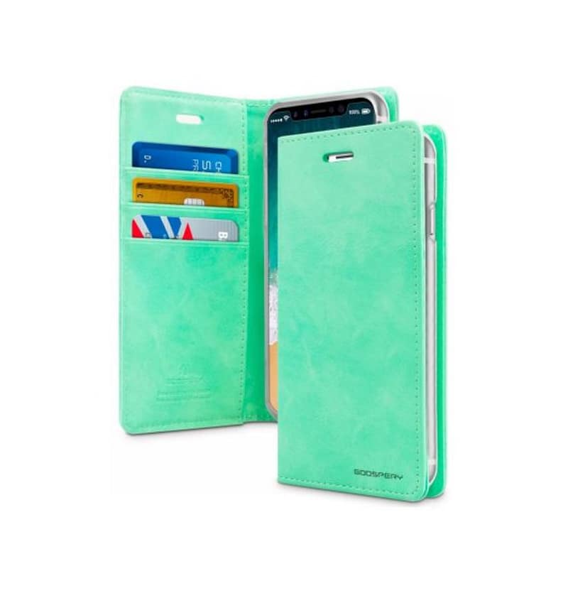 Mint Mercury Bluemoon Diary Flip Wallet Case for iPhone 16, fresh and stylish