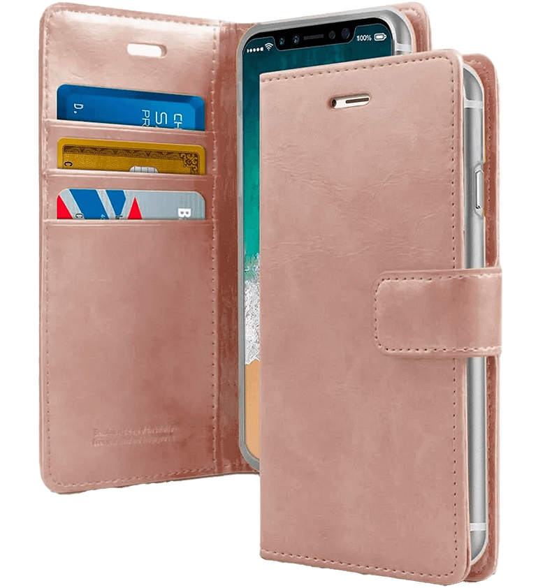 Rose Gold Mercury Bluemoon Diary flip wallet cover for iPhone 13 Pro Max, chic and secure.