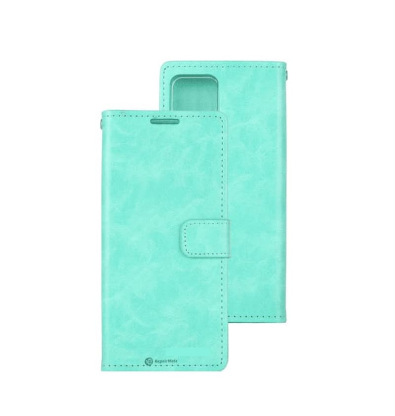 Mint Mercury Bluemoon Diary Flip Wallet Case for iPhone 15 Plus, fresh and stylish protection