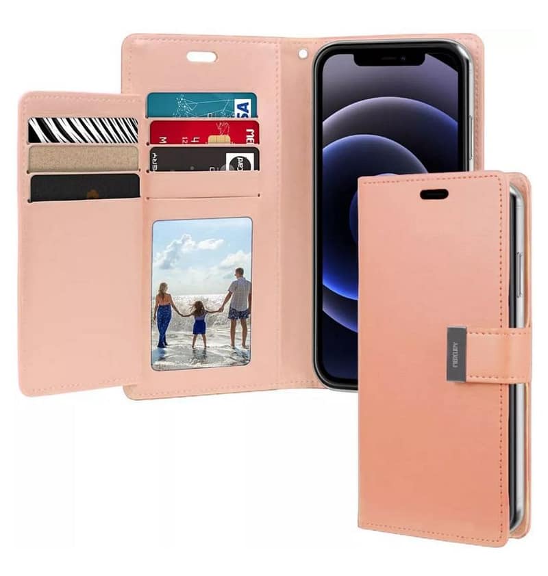Rose Gold/Rose Gold Mercury Rich Diary Flip Wallet Case for iPhone 15 Plus, elegant and protective