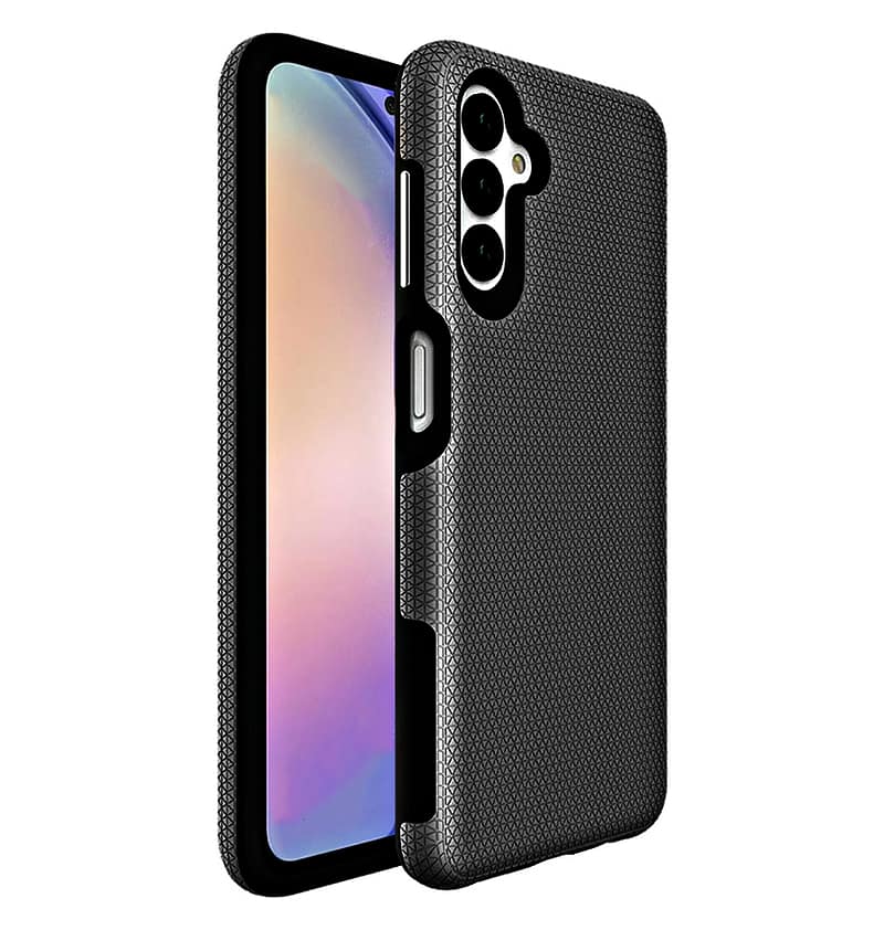 Black triangle design back case for Samsung Galaxy A25, offering sleek protection.