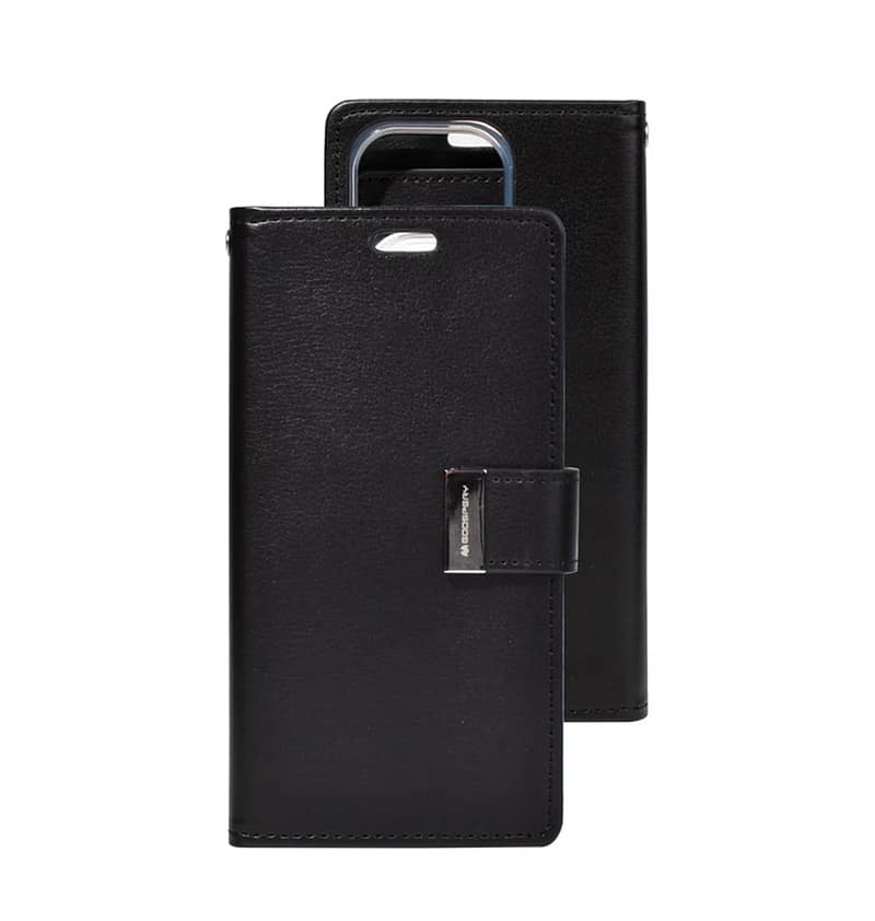 Black/Black Mercury Rich Diary Flip Wallet Case for iPhone 15 Pro Max, classic and secure