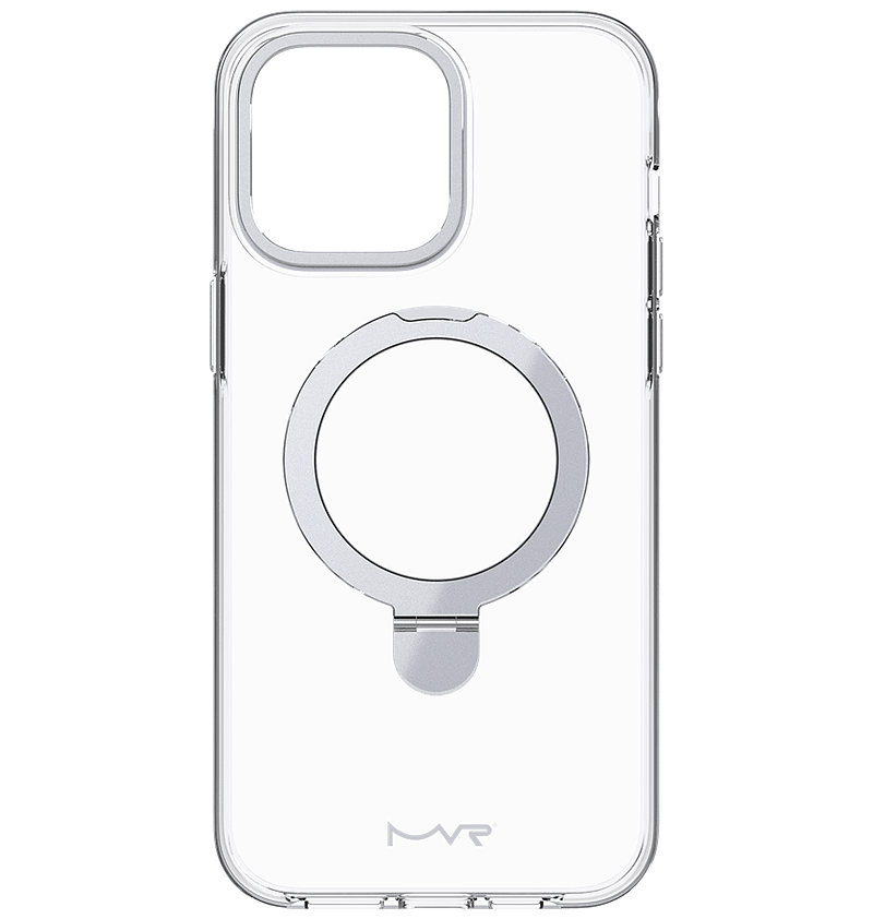 Silver MVR Stellar Stand Back Cover for iPhone 15 Pro Max, sleek and versatile