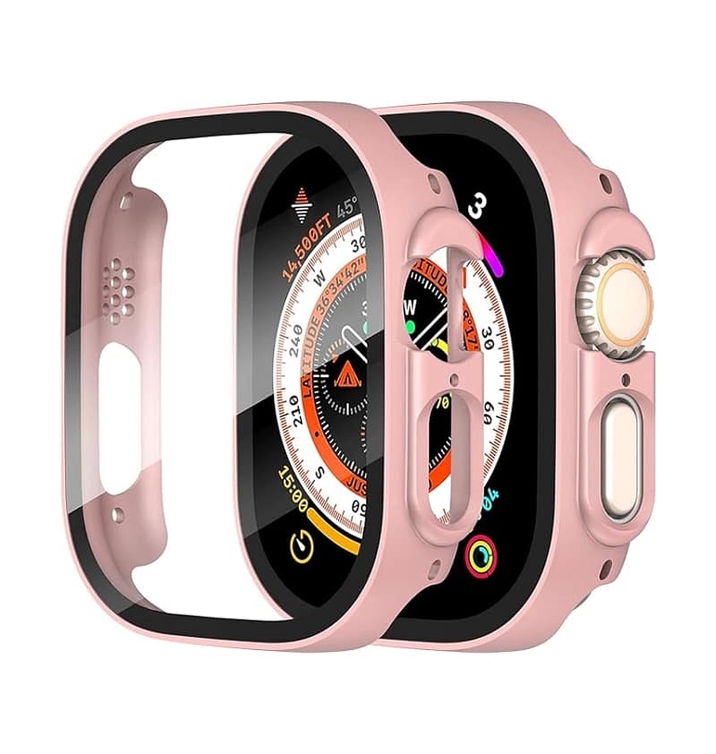 Apple Watch Ultra 2 Screen Protector 49mm, 360 Protective Glass Matte Case - Rose Gold