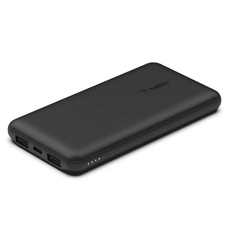 Belkin BoostCharge Power Bank 10K (Triple-Port) - Black (BPB011BTBK), 2xUSB-A, 1xUSB-C, USB-C to USB-A Cable, 18W Total Power, LED light indicater