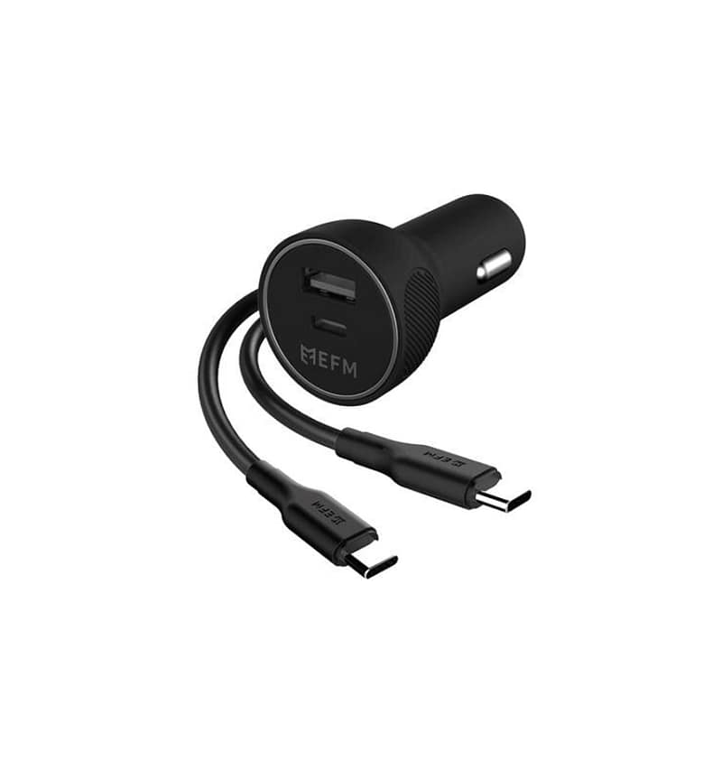 39W Dual Port Car Charger – Black | EFM Fast Charge Series with Type-C PD & USB-A 1M Cable