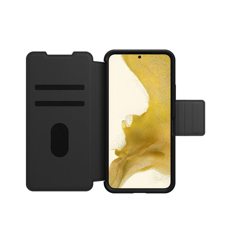 Samsung S22 Plus 5G Case – Shadow Black | OtterBox Strada Series Genuine Leather Folio Stylish & Protective Cover