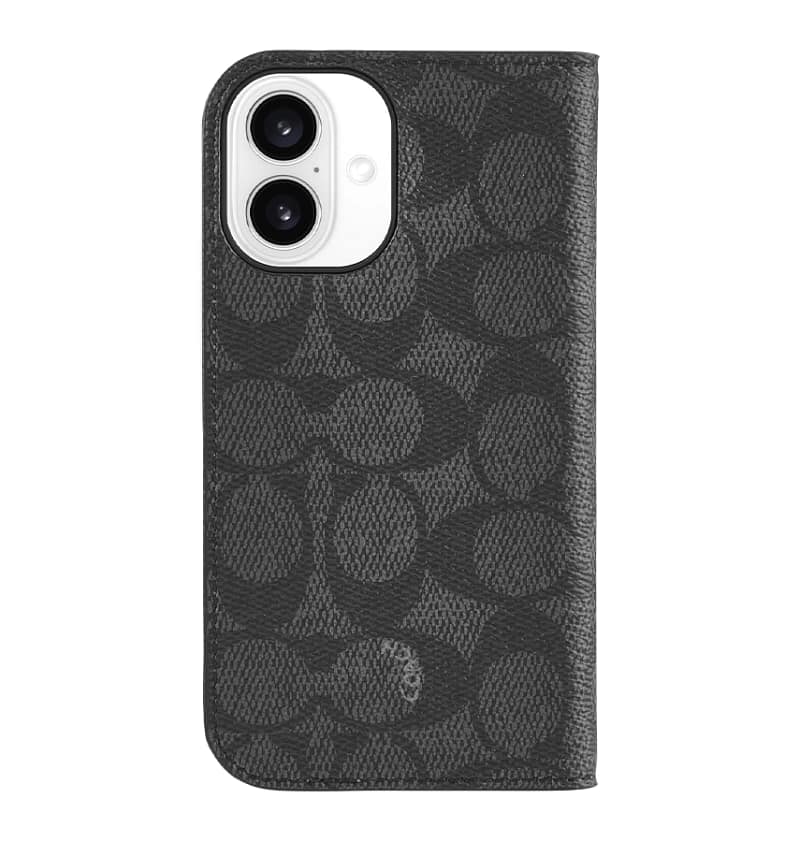 iPhone 16 Folio Case – Signature Charcoal | Coach Premium Protective Cover with Slim, Stylish & Durable Design