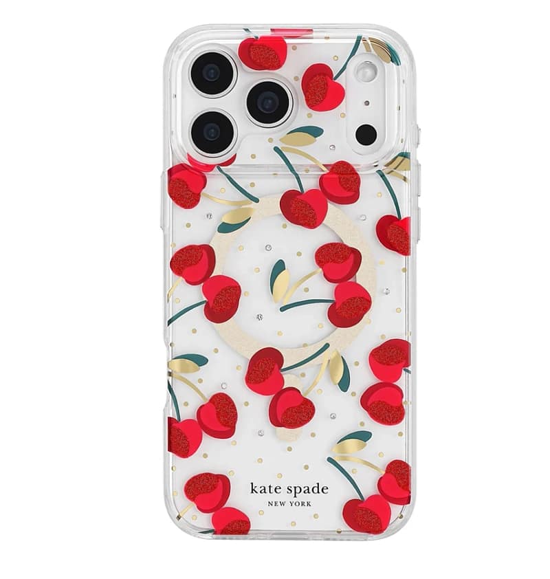 iPhone 17 Pro Cherry Dot MagSafe Case – Clear/Red & Gold | Kate Spade Protective Cover with Stylish, Slim & Durable Design