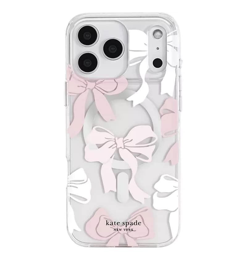 iPhone 17 Pro Max  Tied With a Bow MagSafe Case – Clear/Pink/White | Kate Spade Protective Cover with Stylish, Slim & Durable Design