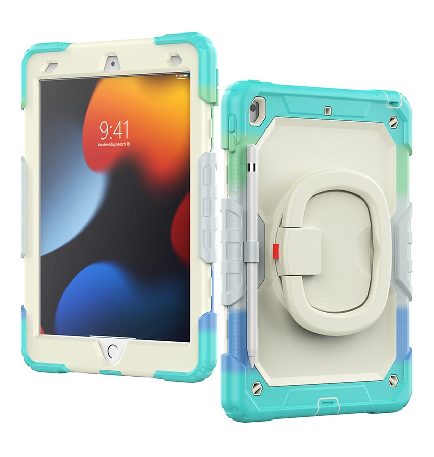 Rainbow Blue Survivor case with handle for iPad Air 4/5/Pro 11, sturdy and vibrant