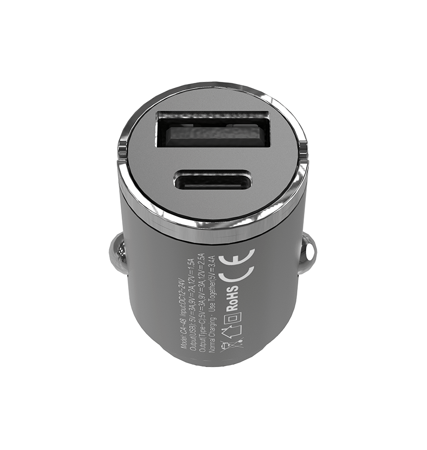 Dual Port 48W MVR Superfast car adapter, quick charging with PD and QC Plus