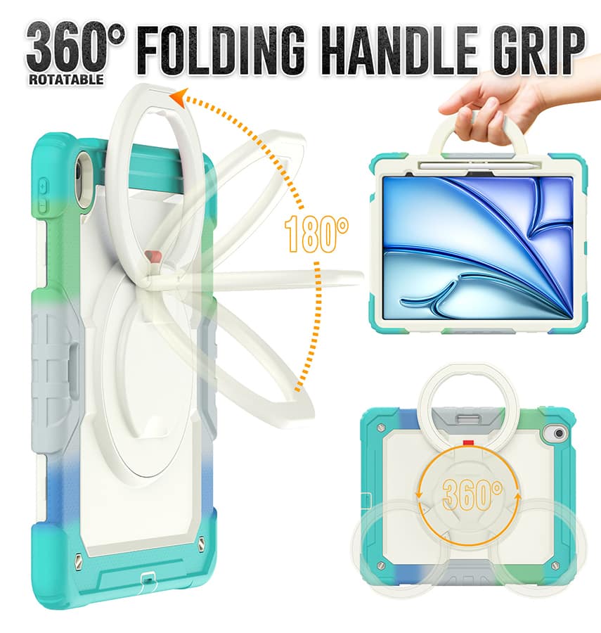 Apple iPad 10.9" (10th Gen) Case – Rainbow Blue | Survivor Generic 360 Rotating Hand Strap Stand, Scratch Protective Cover - Image 4