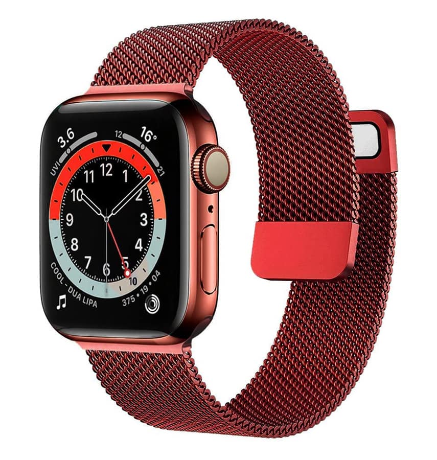 Apple Watch 38/40/41mm silicone metal band, red, secure and sleek for active wear