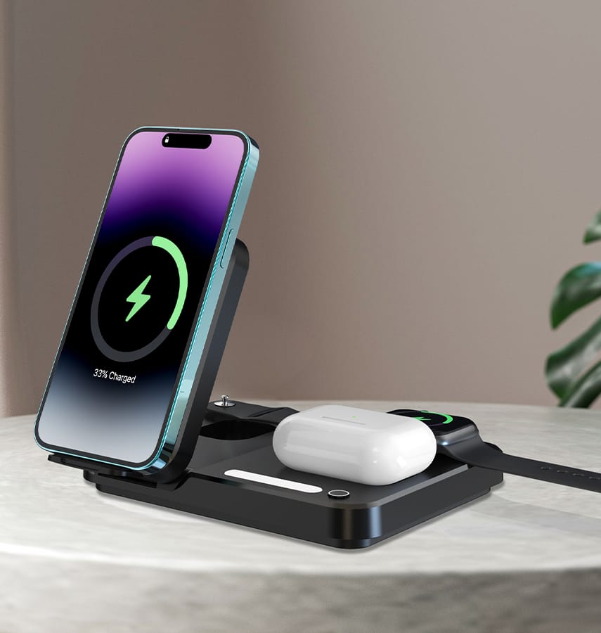 MVR Black Foldable 3 in 1 Charging Stand Universal Charger with Light - DC-2 - Image 5