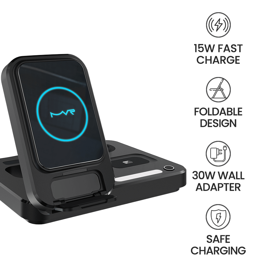 MVR Black Foldable 3 in 1 Charging Stand Universal Charger with Light - DC-2 - Image 6