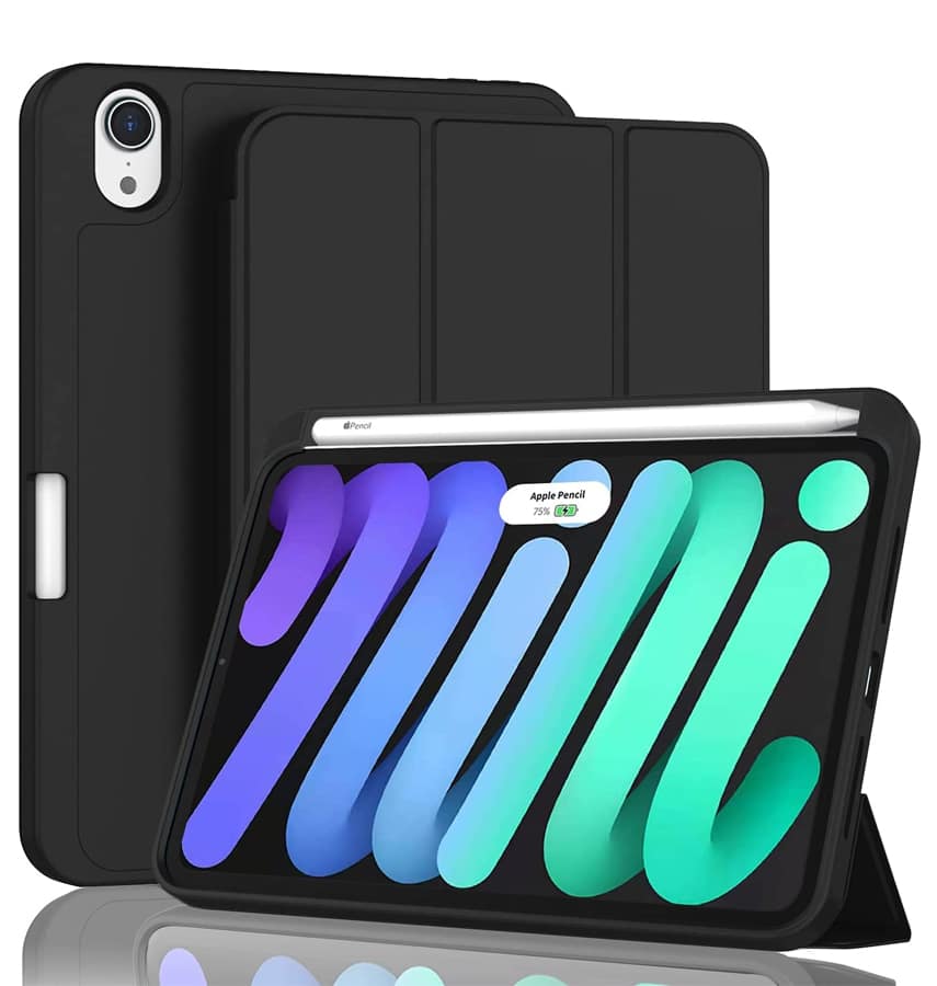Black Canvas Smart case with pen slot for iPad Mini 6, slim and functional fit