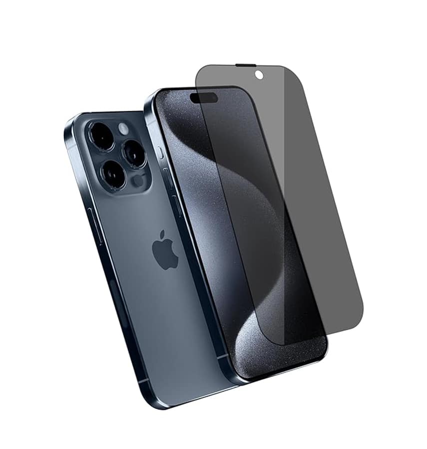 Black Privacy Tempered Glass for iPhone 15 Pro Max, secure and glare-resistant