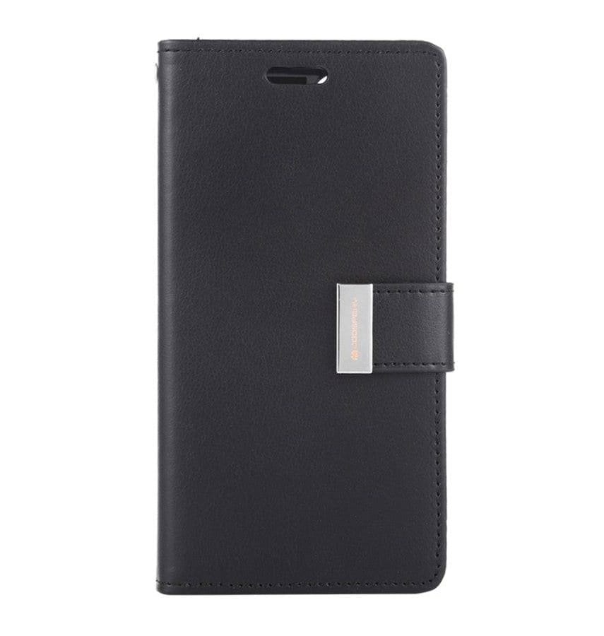 Black/Black Mercury Rich Diary Flip Wallet Case for iPhone 15 Pro, classic and secure