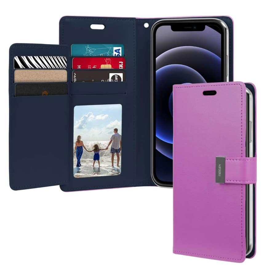 Purple/Navy Mercury Rich Diary flip wallet case for iPhone 11, stylish and secure