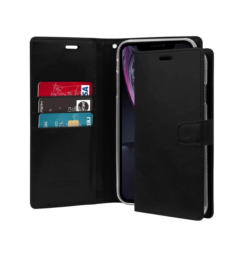 iPhone XR Wallet Case – Black | Goospery Mercury Bluemoon Leather Flip Cover with Slim Profile & 360° Protection - Image 2