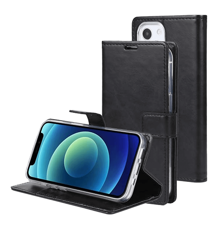 Black Bluemoon flip wallet case for iPhone 14 Pro Max, sleek and practical