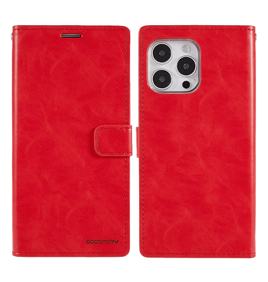 Red Bluemoon flip wallet case for iPhone 14 Pro Max, vibrant and sturdy