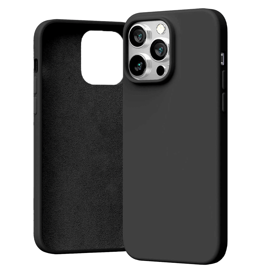 Black silicon back cover for iPhone 14 Pro Max, slim and durable fit