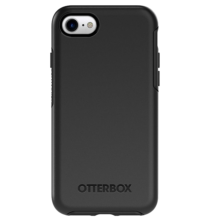 Black Otterbox Symmetry back cover for iPhone 7/8/SE2, stylish and durable.